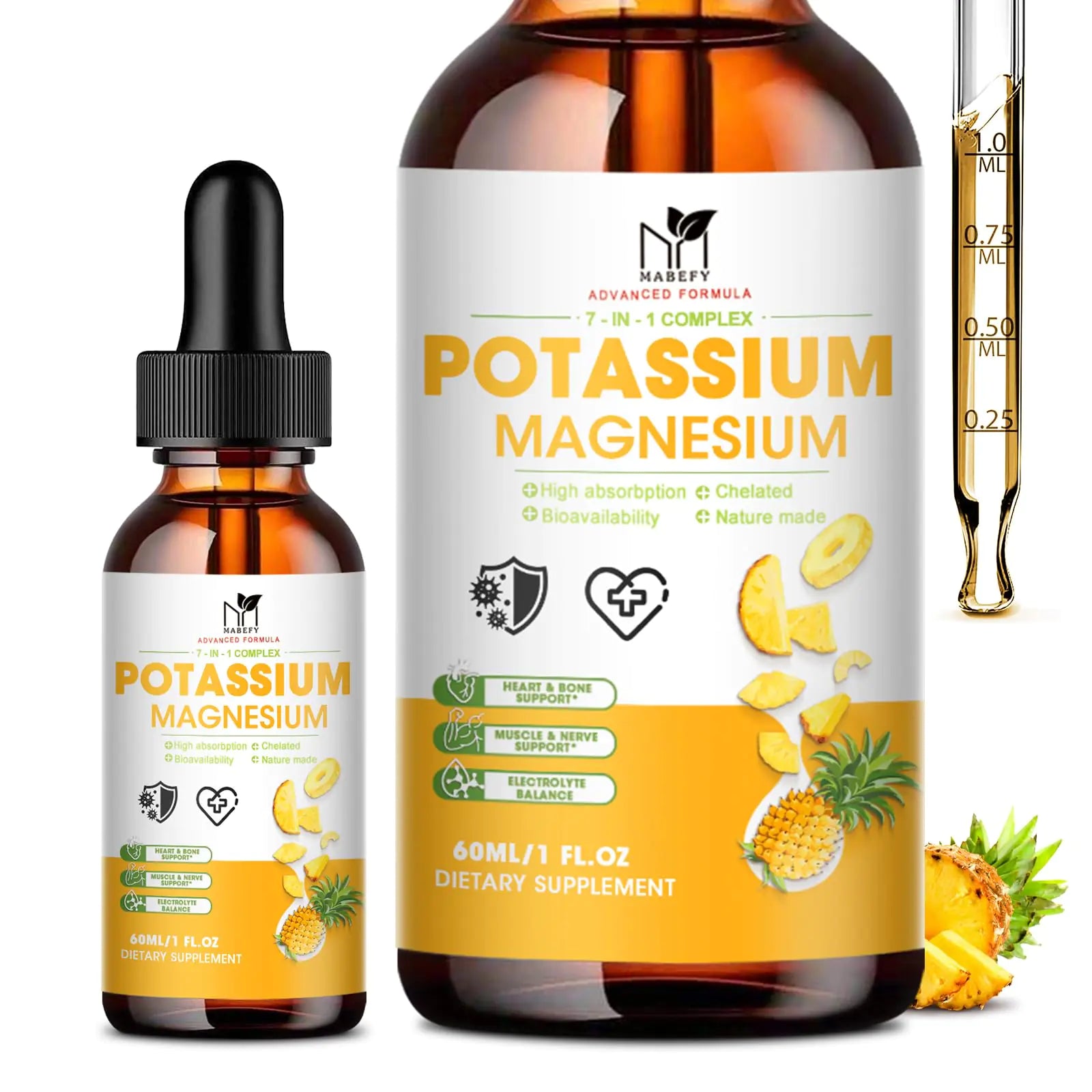 Magnesium Potassium Calcium Liquid Drops – Pineapple Flavor with Vitamin D3 &amp; K2