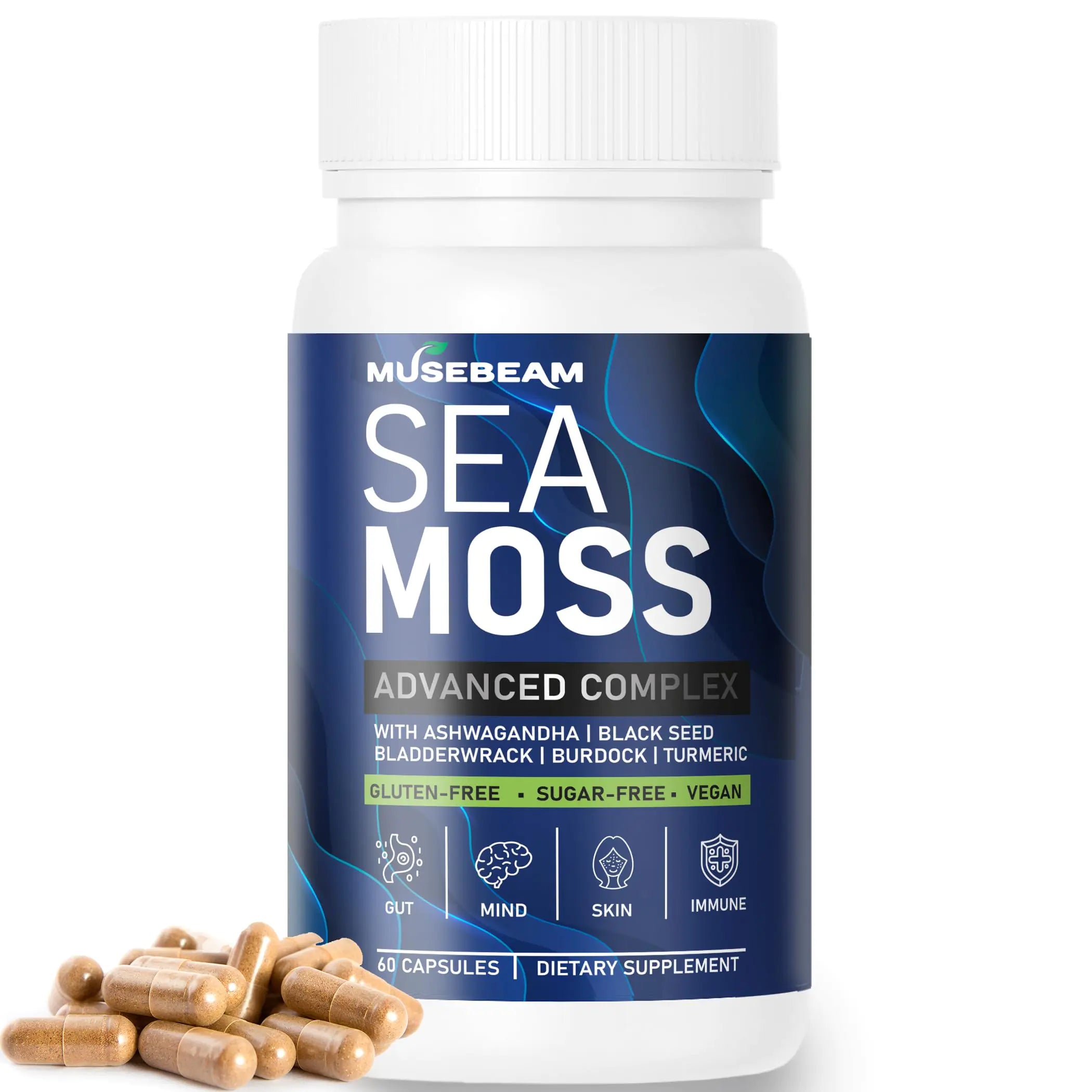 5-in-1 Sea Moss Wellness Capsules – Raw Sea Moss, Black Seed Oil, Turmeric, Bladderwrack &amp; Burdock