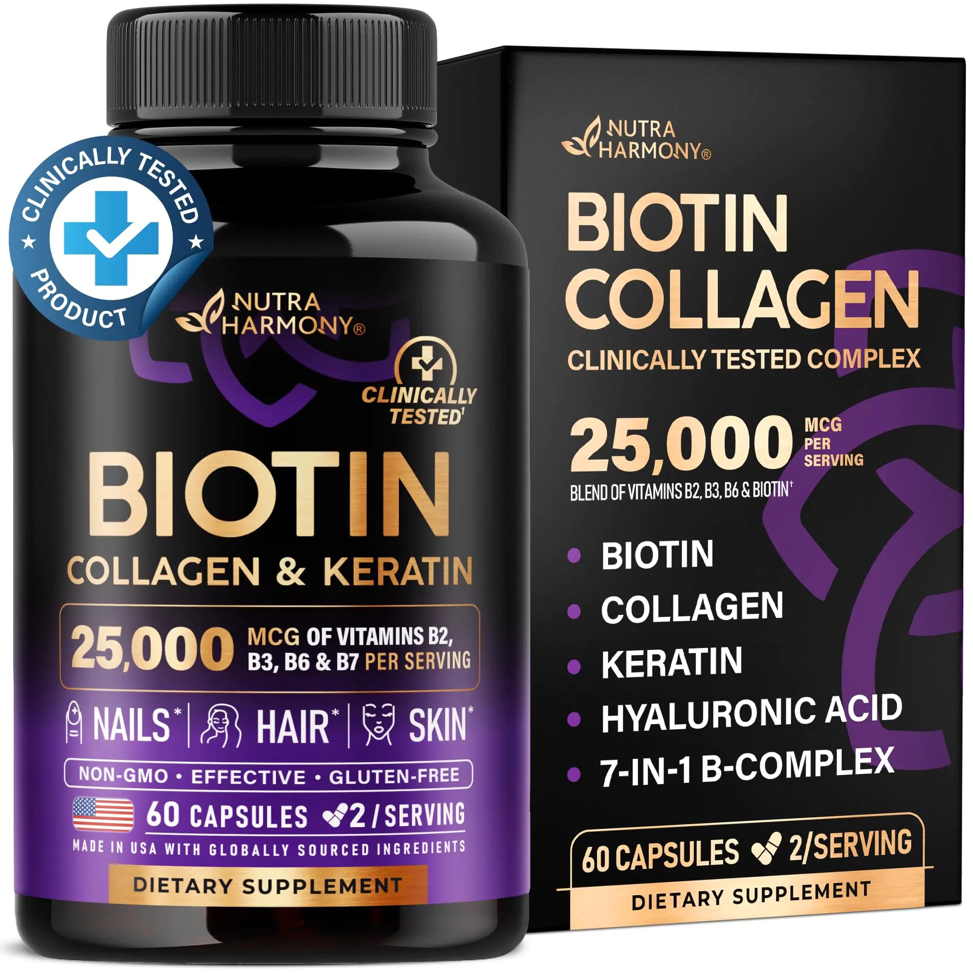 Biotin with Collagen &amp; Keratin – 25,000 mcg Hair, Skin &amp; Nails Supplement