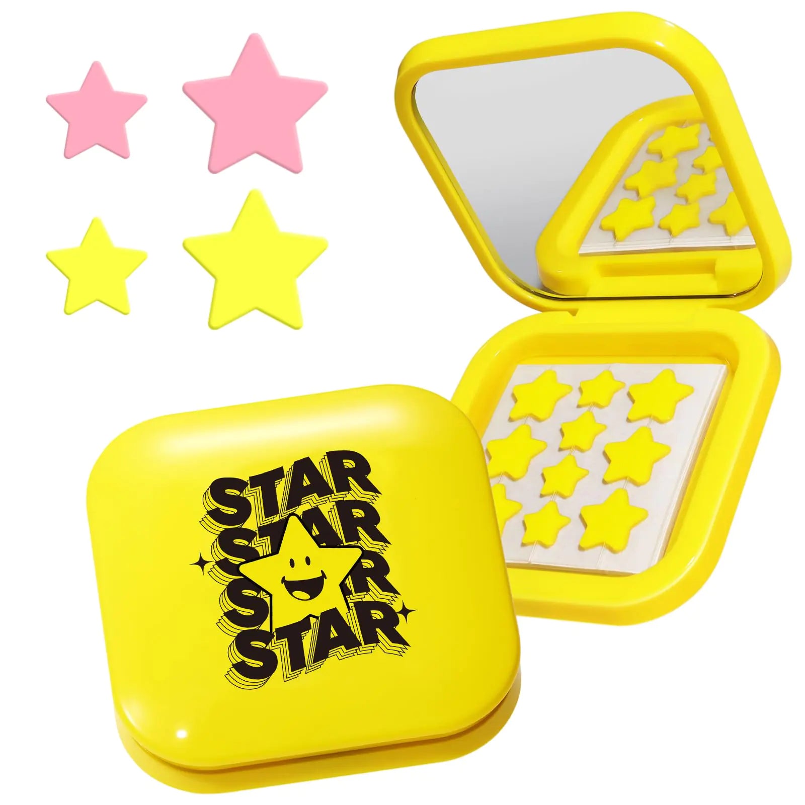 LitBear Cute Case with Pimple Patches for Face Little Compact with Pink & Yellow Star Hydrocolloid Acne Patch