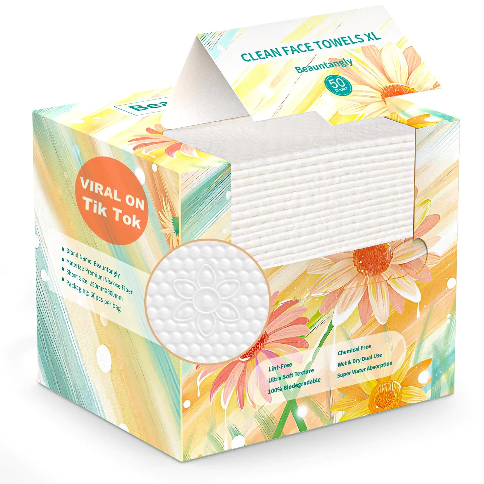 Beauntangly Disposable Face Towel XL Unscented Facial Towelettes Soft Thick Absorbent Lint-Free Biodegradable Makeup Remover Dry Wipes Clean Skin Care Washing Drying Camping Travel Essentials 50 Ct