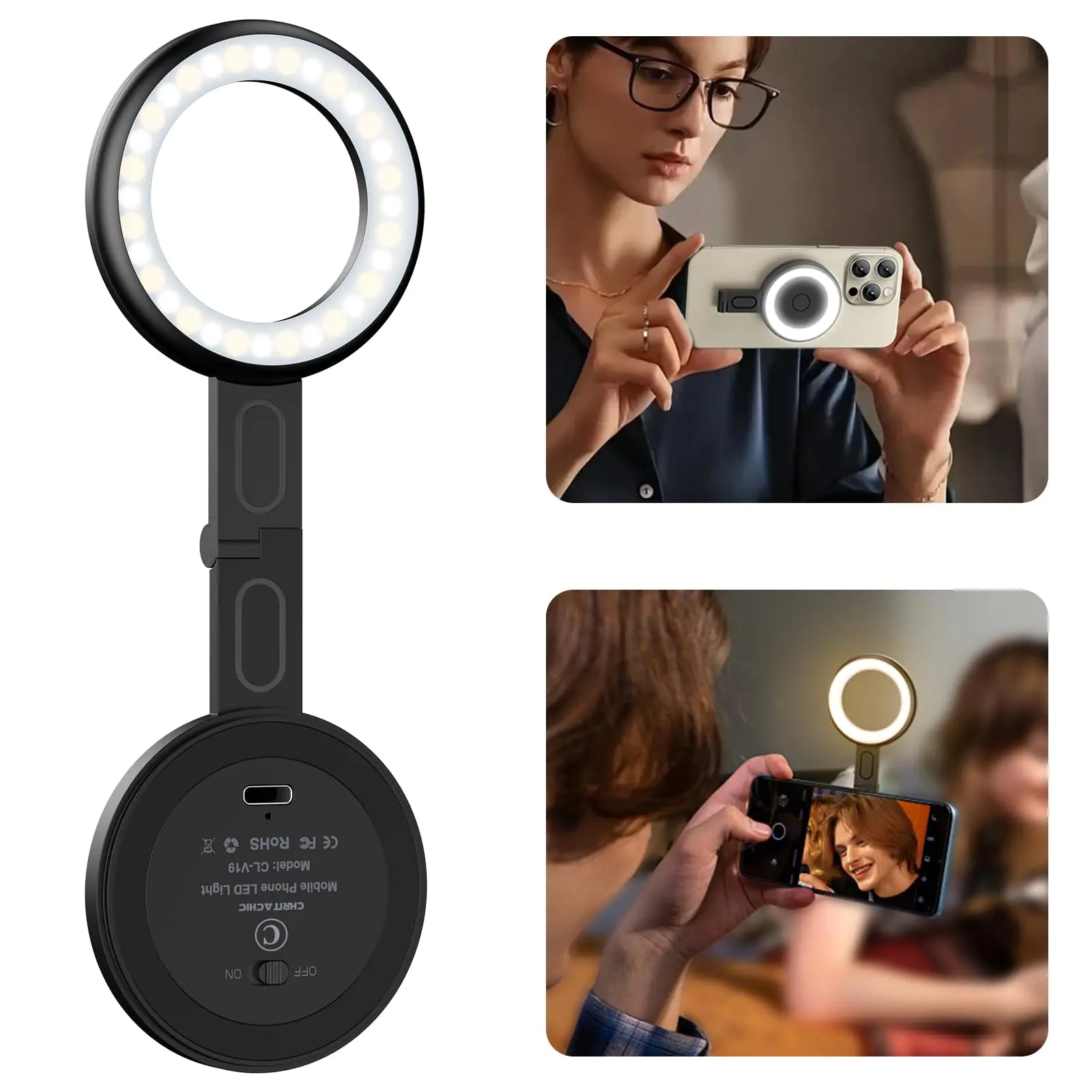 MagSafe Magnetic Selfie Light – LED Phone Fill Light with Sticky Ring & 6 Lighting